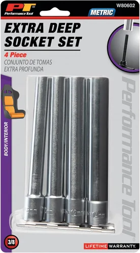 Vista 3 de Performance Tool W80602 Juego de 4 llaves de 3/8 de pulgada, extra profundas, de 6 puntas, para apriete preciso y durabilidad - Ideal
