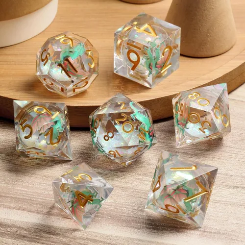 Vista 63 de DNDND Dados de Resina Ojo DND de Borde Afilado Dado de D&D con Estuche de Regalo para Juego de Dungeons and Dragons (Ojo de Dragón Verde)