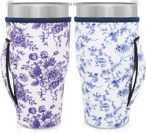 Mangas aisladas de neopreno con asa para vasos de 30 a 32 onzas, funda reutilizable para tazas de café helado para tazas de café XL de 38-42 onzas
