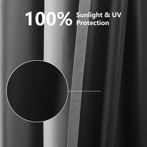 Vista 3 de YC WINRRARII Cortinas 100% opacas con forro negro para dormitorio, juego de 2 paneles de cortinas de bloqueo, tratamientos de ventana para sala