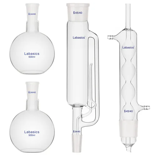 Labasics Aparato de extracción tipo Soxhlet de 16.9 fl oz, extractor Soxhlet de vidrio borosilicato 45/40 con condensador Allihn y 2 frascos de