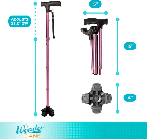 Vista 6 de Stander Wonder Cane - Bastón plegable para mayor estabilidad, bastón plegable independiente con mango ajustable, ligero cuádruple bastón