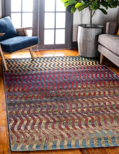 Vista 8 de Unique Loom Outdoor Modern Collection - Alfombra ondulada (2 pies x 3 pies 11 pulgadas, multicolor, beige)