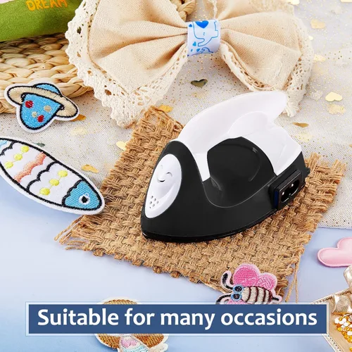 Vista 7 de Honoson - Plancha pequeña, térmica, portátil, práctica, con accesorios de base de carga, ideal para cuentas para planchar, parches, bricolaje, Negro