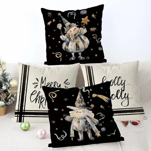 Vista 5 de GAGEC Christmas Pillow Covers 18x18 Inch Set of 4 Snowman Throw Pillow Covers Black and White Xmas Winter Pillowcase Modern Home Decor Living Room