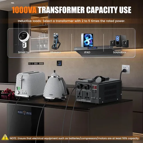 Vista 6 de Transformador Convertidor de Voltaje de 1000W Paso Arriba 110V/120V a 220V/240V o Paso Abajo 220V a 110V Convertidor de Potencia AC, Protección