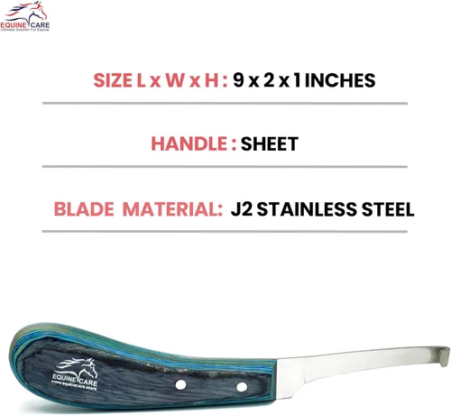 Vista 7 de Equine Care Cuchillo de pezuña para zurdos – Hoja estrecha de acero inoxidable J2 afilada, mango ergonómico antideslizante Herramienta profesional
