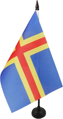 Vista 159 de Aland Table Flag 4'' x 6'' - Aland - Finland Desk Flag 15 x 10 cm - Black plastic stick and base - AZ FLAG