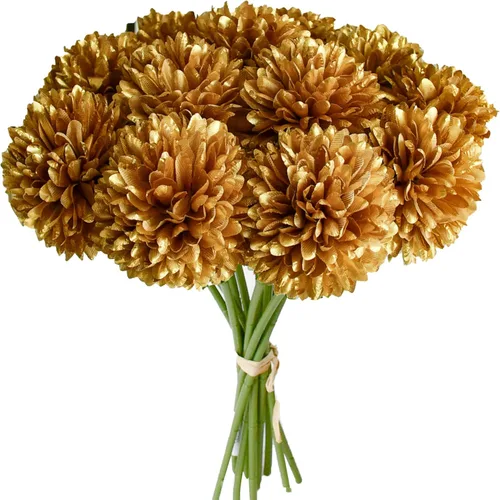 Vista 31 de Mandy's Crisantemo negro – 12 piezas de flores artificiales para centro de mesa del hogar, decoración de primavera y verano, flores de seda