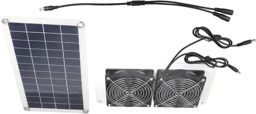 Vista 7 de Kit de ventilador de panel solar, kit de ventilador doble, ventilador solar ambiental para mascotas, energía solar, portátil, para gallineros