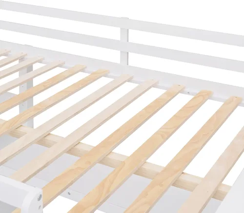 Vista 17 de Cama tipo loft de tamaño individual con estantes y escritorio, marco de cama de madera con escalera inclinada y barandilla de seguridad, adecuada