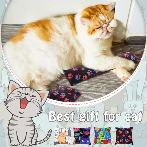 Vista 5 de Hungdao 8 piezas de hierba gatera Kicker Toys Cat Kick Sticks interactivos juguetes de almohada para gatitos interiores suministros para masticar