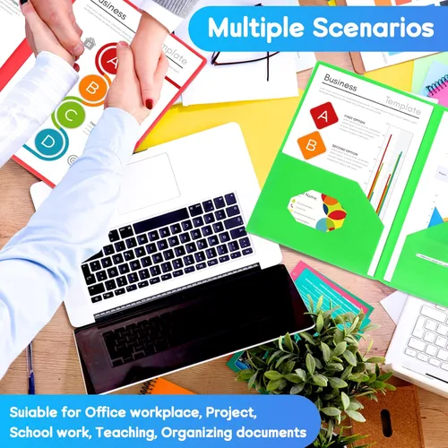 Vista 6 de Paquete de 120 carpetas de plástico con bolsillos, carpetas resistentes de 2 bolsillos, portatarjetas, carpetas de plástico coloridas a granel