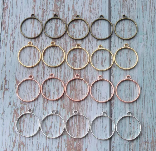 Vista 2 de sowaka 20 piezas de bisel abierto para colgante hueco de resina redondo de metal multicolor kits de fabricación de joyas suministros