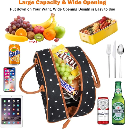 Vista 2 de Tirrinia Bolsa de almuerzo para mujer, bolsa de almuerzo aislada, bolsa de almuerzo para mujer, bolsa de almuerzo reutilizable a prueba de fugas