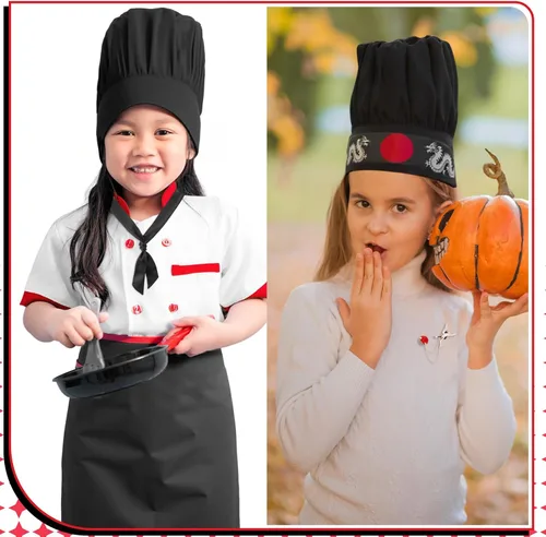 Vista 7 de Hibachi - Conjunto de disfraz de chef y delantal, disfraz de teppanyaki japonés completo profesional con sombrero de chef alto