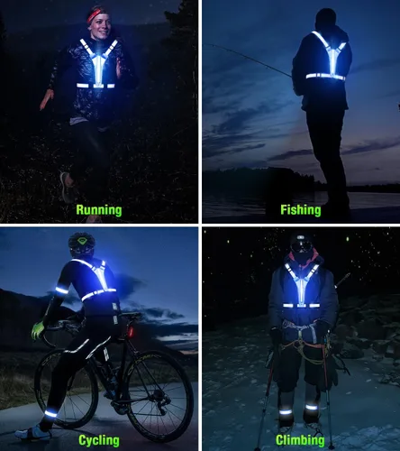 Vista 7 de Chaleco reflectante para correr con luz LED, chaleco reflectante recargable de alta visibilidad