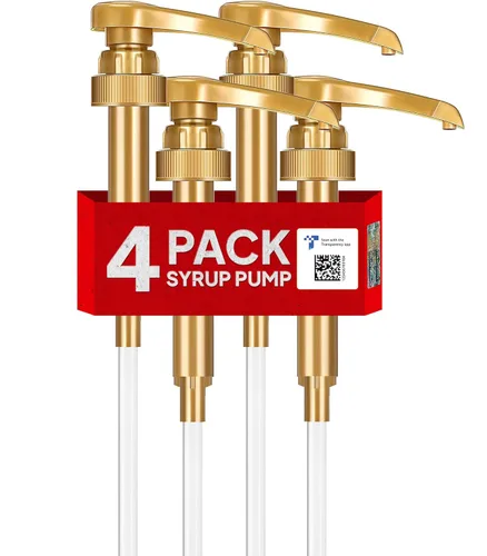 Vista 6 de Paquete de 1 bomba dispensadora de jarabe de café dorado – Se ajusta a botellas de jarabe de 750ml – Bomba reutilizable para café con sabor, té