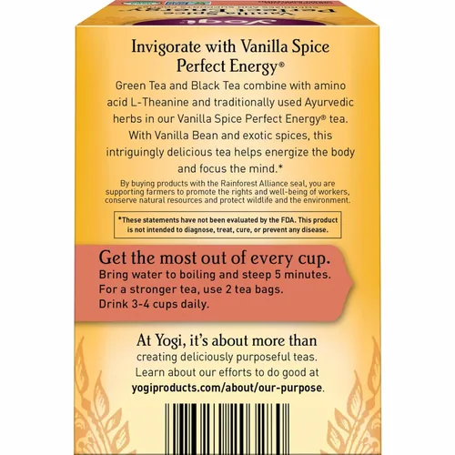 Vista 3 de Yogi Tea – Té Vanilla Spice Perfect Energy (paquete de 6) - Energiza y apoya el enfoque - 96 bolsitas de té