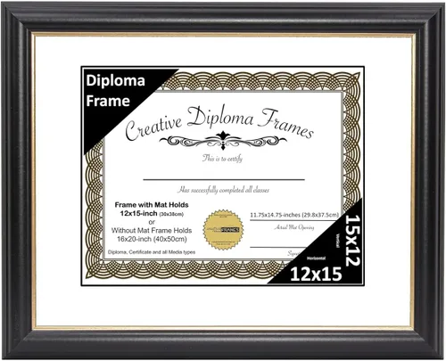 Vista 14 de Creative Picture Frames Marco de diploma Rockefeller de 6 x 8 pulgadas, color negro con borde dorado, muestra un certificado de 6 x 8 pulgadas u