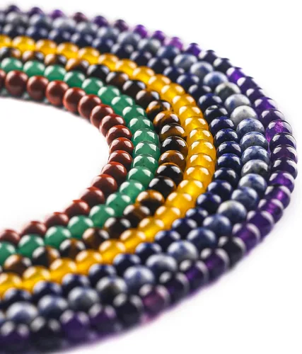 Vista 5 de Cuentas de piedra natural de 7 chakras de 0.394 pulgadas, 100 cuentas redondas de cristal, piedras preciosas sueltas, multicolor, mezcladas