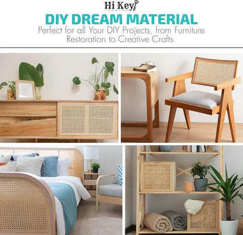 Vista 6 de Rollo de cincha de caña de ratán de 24 pulgadas de ancho, malla abierta, 2 pies x 6 pies, hoja de ratán natural para botes de silla, puertas