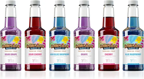 Hawaiian Shaved Ice Jarabe de cereza, uva, frambuesa azul con 3 pintas ácidas