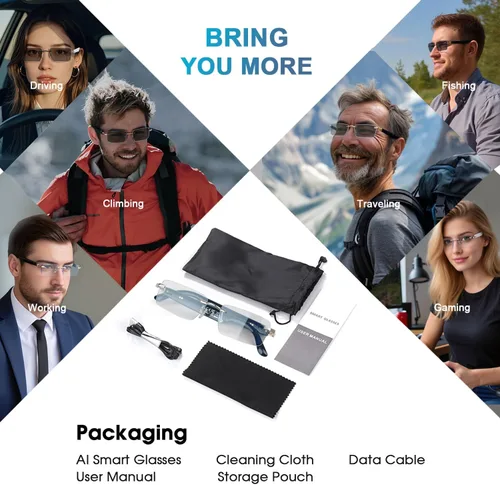 Vista 9 de Lentes inteligentes AI para hombres y mujeres, con bisagras de resorte, Bluetooth 6.0, con 164 idiomas (traducción en tiempo real), lente