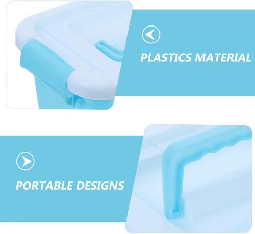Vista 8 de Pequeño contenedor organizador de plástico con cubierta y asa, contenedor grueso azul-blanco para herramientas, soporte compacto para muñecas