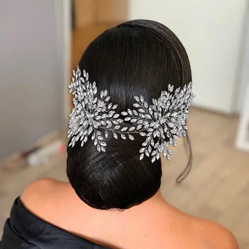 Peine de pelo de boda para novia, diadema de boda con diamantes de imitación, accesorios de cristal para el cabello para mujeres y niñas (plateado),
