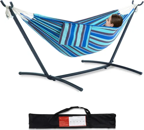 Vista 23 de PNAEUT - Hamaca resistente doble con soporte de acero, para 2 personas, ahorra espacio, para jardín, patio, exterior, capacidad de 450 libras