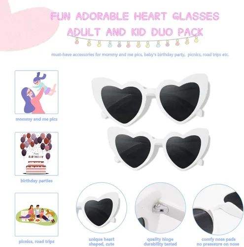 Vista 19 de Lentes de sol de moda con forma de corazón rosa para hombres y mujeres, paquete dúo de lentes retro para mamá y yo
