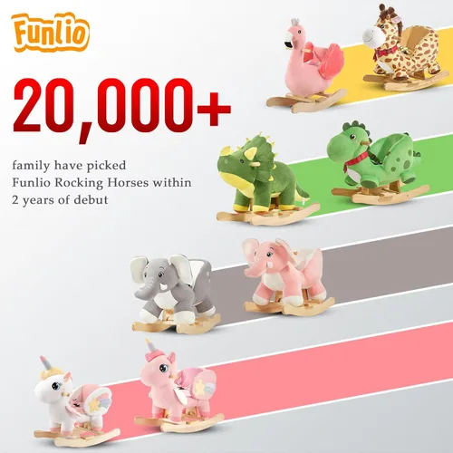 Vista 6 de FUNLIO Caballo mecedor de unicornio para bebé, caballo mecedor de unicornio de hadas arco iris para niños pequeños de 6 meses a 3 años, balancín