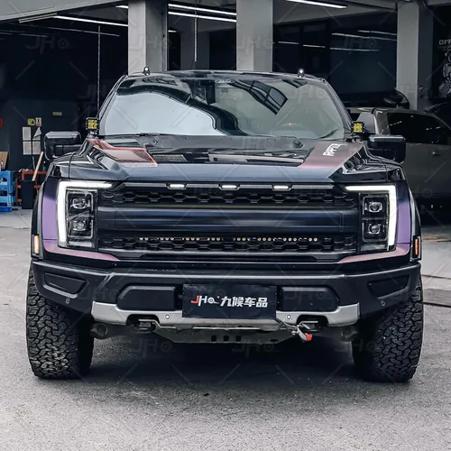 Vista 7 de JHO Kit de calcomanías de vinilo de grano de carbono morado para automóvil, calcomanías autoadhesivas para decorar Ford F-150 Raptor 2021 2022 2023