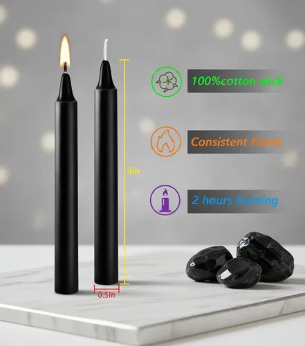 Vista 3 de Juego de 20 velas cónicas con carillón de hechizo de 4 pulgadas de alto, sin perfume, para rituales de meditación en el altar (negro, juego de 20)