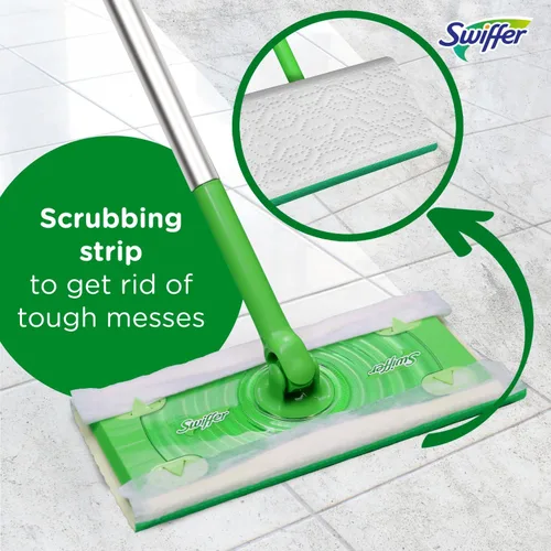 Vista 6 de Swiffer Sweeper 2-en-1, limpiador de piso de superficie múltiple seco y húmedo, barrido y mopping kit de inicio. Incluye 1 mop + 19 recargas