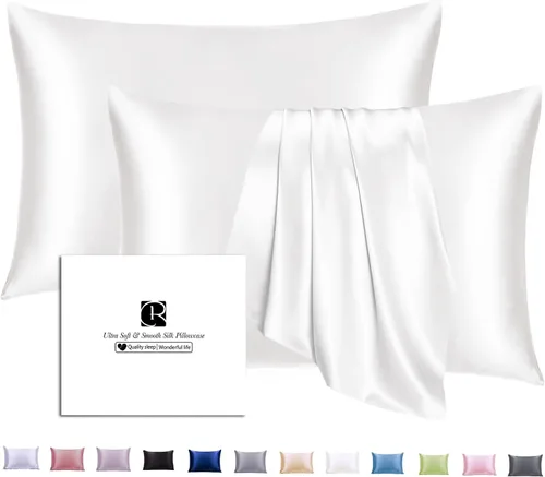 Vista 24 de Ravmix Fundas de almohada de seda con cremallera, seda de morera de 21 momme para la salud del cabello y la piel, funda de almohada suave, lisa