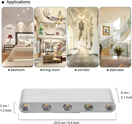 Vista 2 de Kawell Aplique de pared moderno de 10 W, luz de pared LED para interiores, lámpara de pared LED de aluminio para dormitorio, sala de estar, mesita