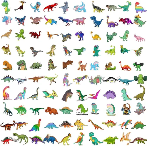 Vista 4 de 100 piezas de calcomanías de dinosaurio, lindas calcomanías de dibujos animados impermeables para niños, recompensas educativas, favoritas
