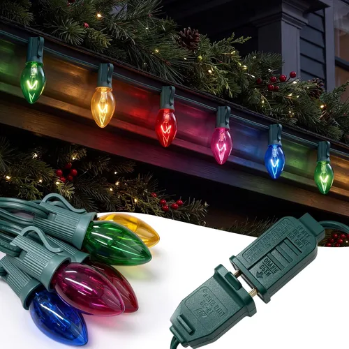 C7 - Tira de luces multicolor transparentes para exteriores, 50 pies C7 Color claro