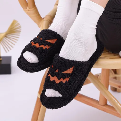 Vista 4 de shevalues Pantuflas de tela de rizo con punta abierta para mujer, pantuflas de espuma viscoelástica