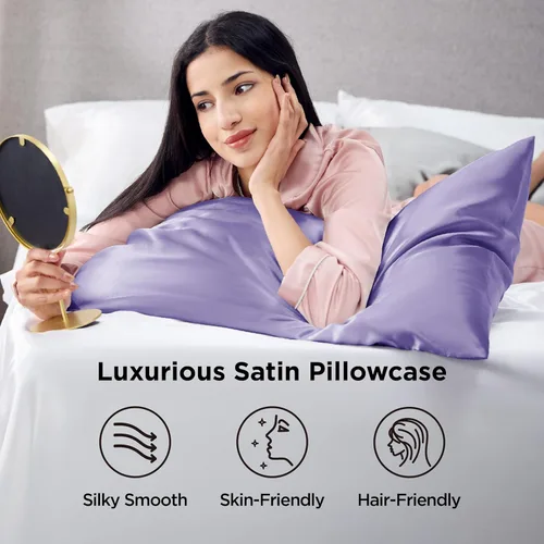 Vista 96 de Bedsure - Juego de fundas de almohada de satén tamaño king, 2 unidades - Fundas de almohada gris plateado para cabello y piel con cierre de sobre
