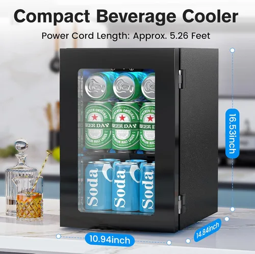 Vista 6 de Electactic - Refrigerador para bebidas de 24 latas, mini refrigerador de mostrador para refrescos, cerveza en lata, control de temperatura digital