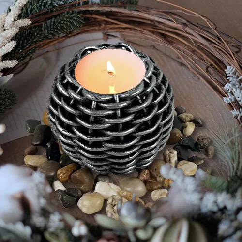 Vista 3 de Decoración de mesa auxiliar, 3 portavelas con bandeja y rocas, decoración de mesa de centro de mesa para sala de estar, comedor, dormitorio