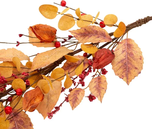 Vista 3 de Guirnalda de otoño de 5 pies, guirnalda de hojas artificiales de otoño, cosecha, festival, decoración de otoño con hojas de otoño y grosellas