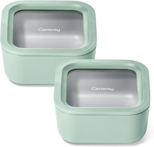 Vista 63 de Caraway Set de 2 piezas de recipientes de vidrio para almacenamiento de alimentos - (2) recipientes de vidrio de 1.75 tazas - Vidrio recubierto