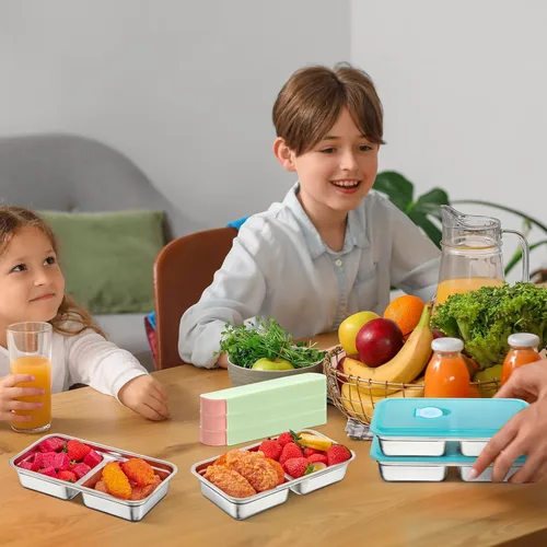 Vista 6 de Vesici Paquete de 12 cajas Bento de acero inoxidable 304 con juego de vajilla de 30 onzas, 2 compartimentos, cajas de almacenamiento de alimentos