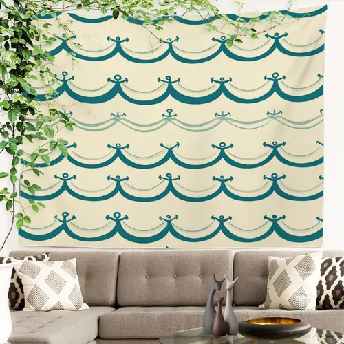 Vista 7 de Batmerry Maritime Ocean Tapestry, Anchors Wave Nautical Wall Art Hanging Decoration Polyester Fiber White Ruffled Around For Dorm Room Bedroom