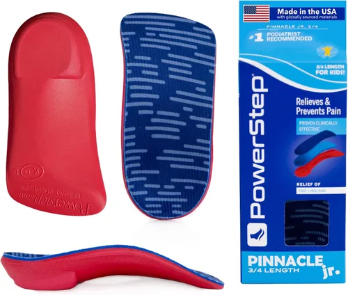 PowerStep Pinnacle Junior 3/4 Insoles, Children's Foot Pain Relief, Arch Support for Girls and Boys, Unisex, Supports Alignment, Posture & Balance