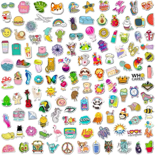 Vista 3 de 300 calcomanías de vinilo impermeables para botellas de agua, monopatín, laptop, calcomanías de dibujos animados multicolor para niños, adolescentes